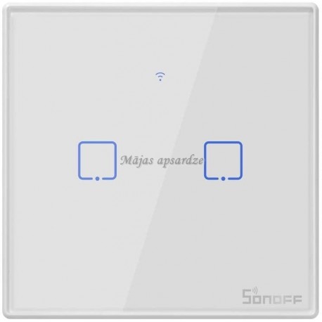 Sonoff T2EU2C-TX balts viedais Wi-Fi un 433MHz 2 spuldžu slēdzis balts
